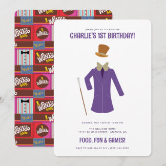 Invitación Willy Wonka y el cumpleaños de la fábrica de choco