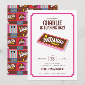 Invitación Willy Wonka y el cumpleaños de la fábrica de choco