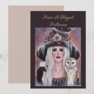Invitación Wilona Witch con búho y ratón por Renee Lavoie