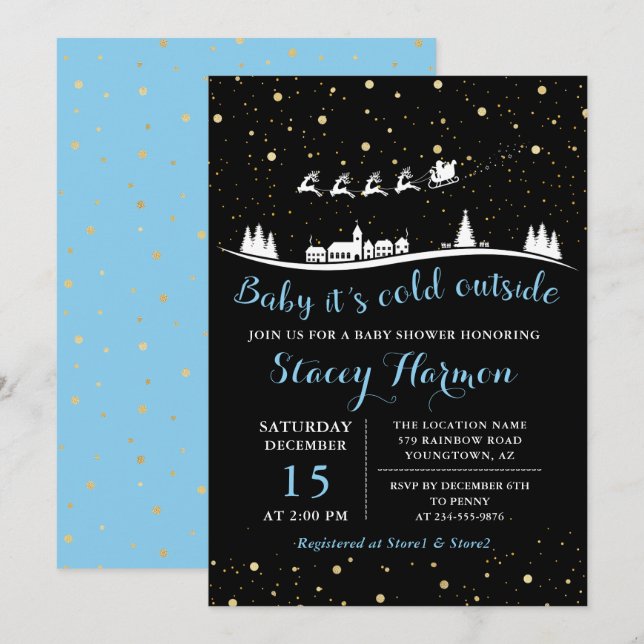 Invitación Winboy bebe su frío fuera del Baby Shower azul (Anverso / Reverso)