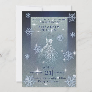 Invitación Wind wonderland copos de nieve vestido dulce dieci
