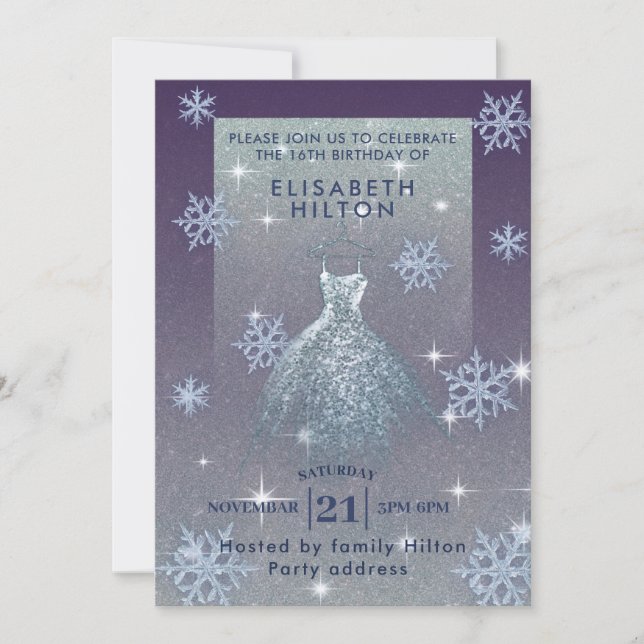 Invitación Wind wonderland copos de nieve vestido dulce dieci (Anverso)