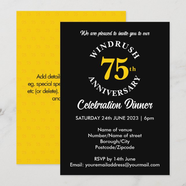 Invitación Windrush, 75° aniversario (Anverso / Reverso)