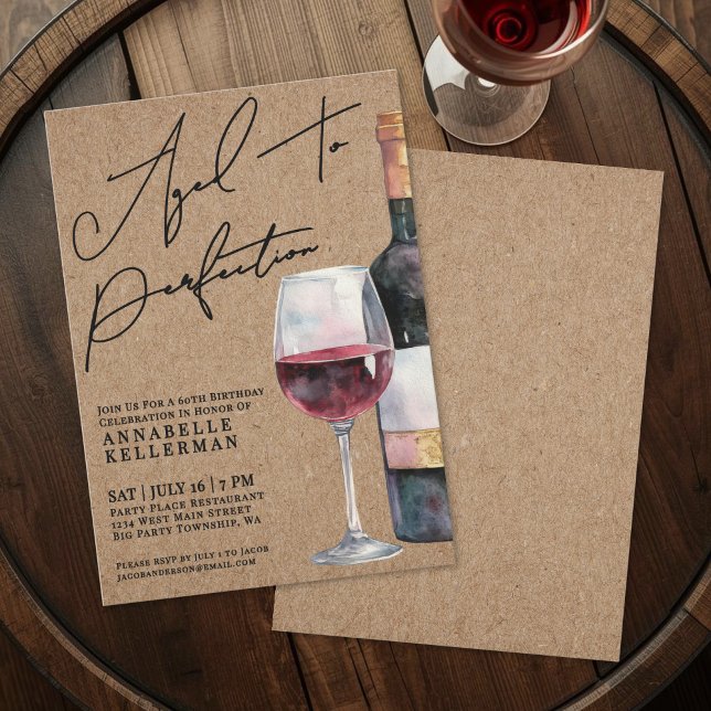 Invitación Wine Aged To Perfection Adult Birthday Party (Wine Aged To Perfection Adult Birthday Party Invitation)