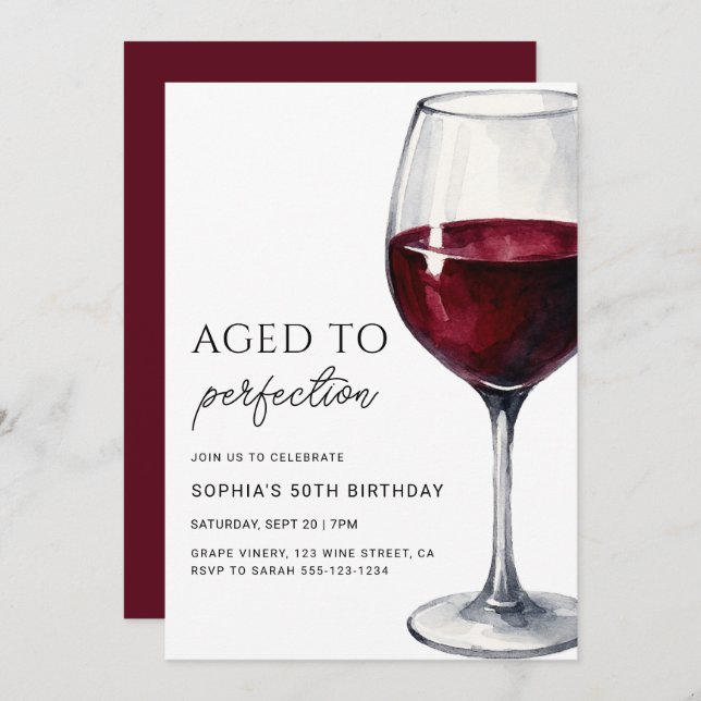 Invitación Wine Aged To Perfection Adult Birthday Party (Anverso / Reverso)