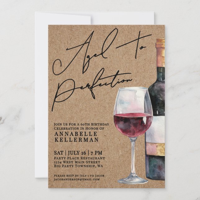 Invitación Wine Aged To Perfection Adult Birthday Party (Anverso)