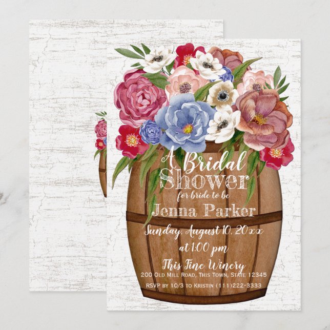 Invitación Wine Barrel Bouquet Bridal Shower (Anverso / Reverso)