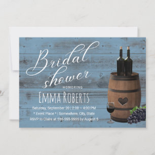 Invitación Wine Barrel Rustic Dusty Blue Barn Bridal Shower