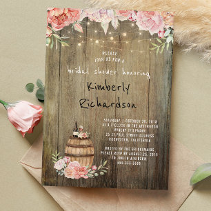 Invitación Wine Barrel Rustic String ilumina la ducha de novi