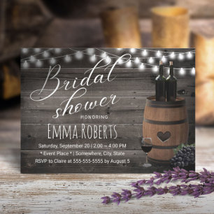 Invitación Wine Barrel Rustic String Light Barn Bridal Shower