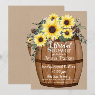 Invitación Wine Barrel Sunflower Bouquet Bridal Shower