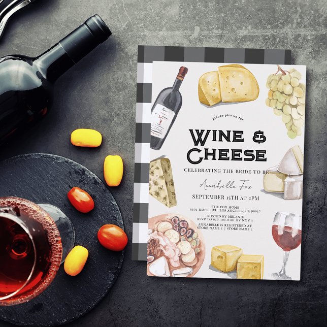 Invitación Wine & Cheese Charcuterie Gingham Bridal Shower (Subido por el creador)