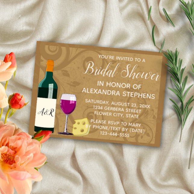 Invitación Wine & Cheese Elegant Bridal Shower (Subido por el creador)