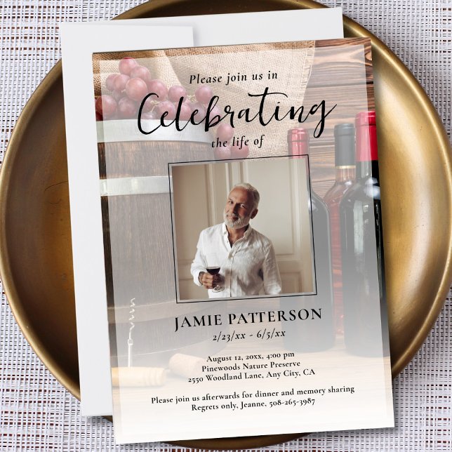 Invitación Wine Connoisseur Celebration of Life Photo Funeral (Subido por el creador)