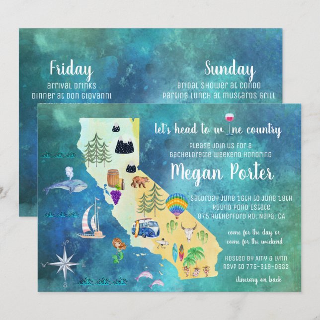 Invitación Wine Country Bachelorette Weekend (Anverso / Reverso)
