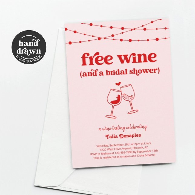 Invitación Wine Gratis Funny Wine Pink Wine Tasting Bridal Sh (Subido por el creador)