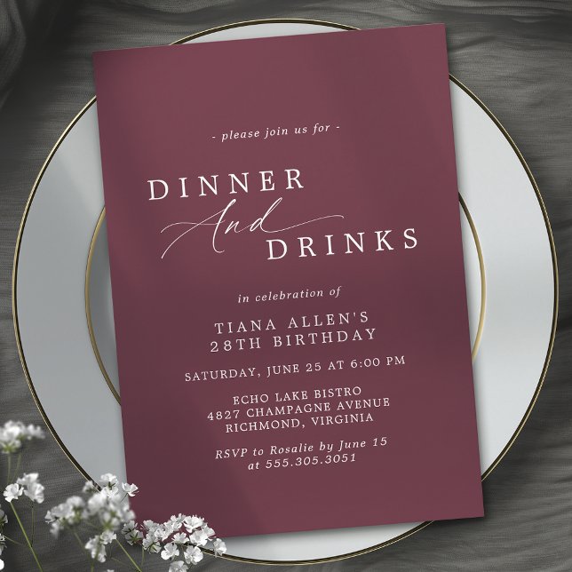 Invitación Wine Red Burgundy | Elegante cena de cumpleaños de (Subido por el creador)
