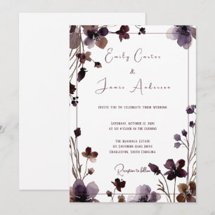 Invitación Wine Red Plum Mauve Fall Floral Wedding