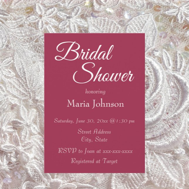 Invitación Wine Red Simple Style Bridal Shower (In Situ Wedding)
