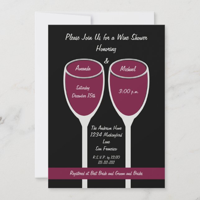 Invitación Wine Shower o Bridal Shower, Wine Rojo (Anverso)