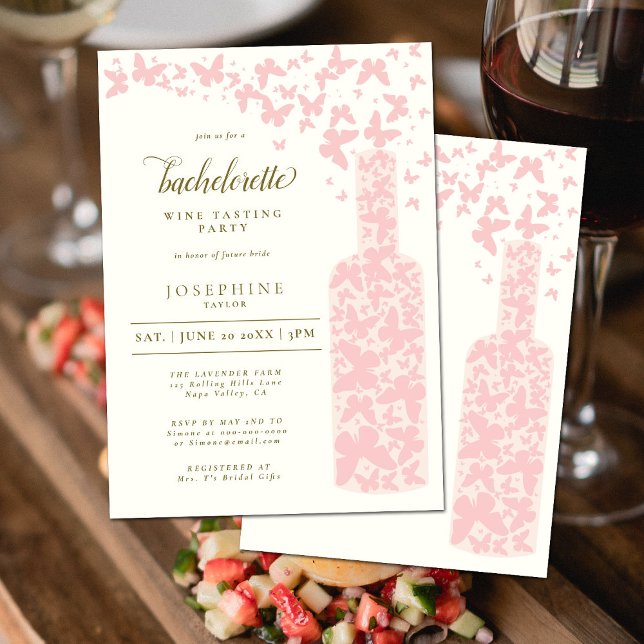 Invitación Wine Tasting Bachelorette Party Butterflies Rubor (Subido por el creador)