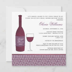 Invitación Wine Tasting Burgundy Plum Boda Bridal Shower