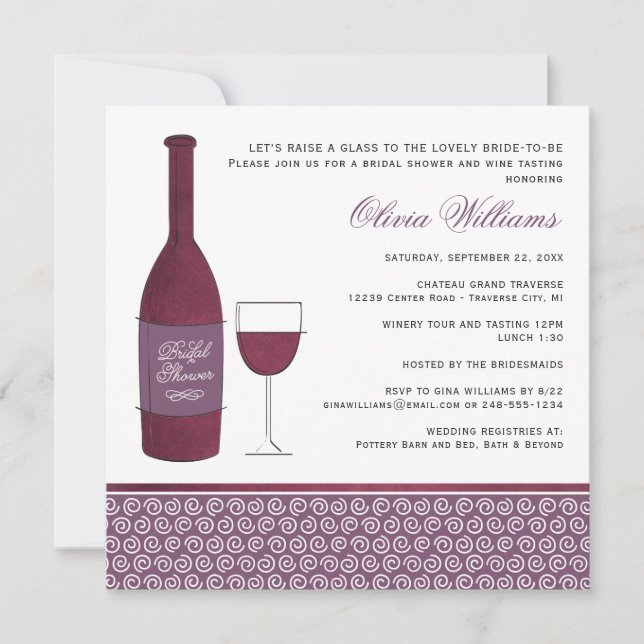 Invitación Wine Tasting Burgundy Plum Boda Bridal Shower (Anverso)