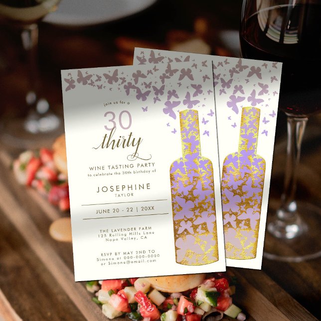 Invitación Wine Tasting Gold Boho Butterflies 30 cumpleaños (Subido por el creador)