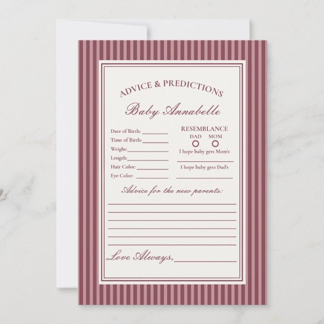 Invitación Wine Vineyard Club Old Money Advice for Baby Card (Anverso)
