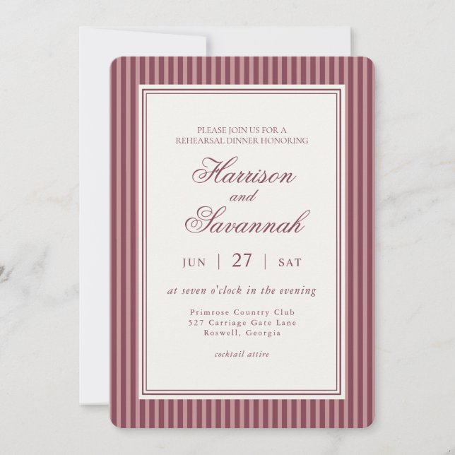 Invitación Wine Vineyard Club Old Money Rehearsal Dinner (Anverso)