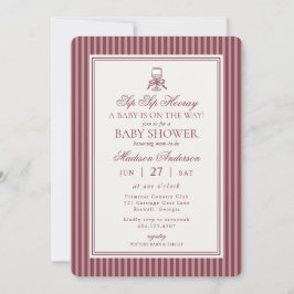 Invitación Wine Vineyard Club Old Money Striped Baby Shower