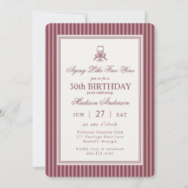 Invitación Wine Vineyard Club Old Money Striped Red Birthday