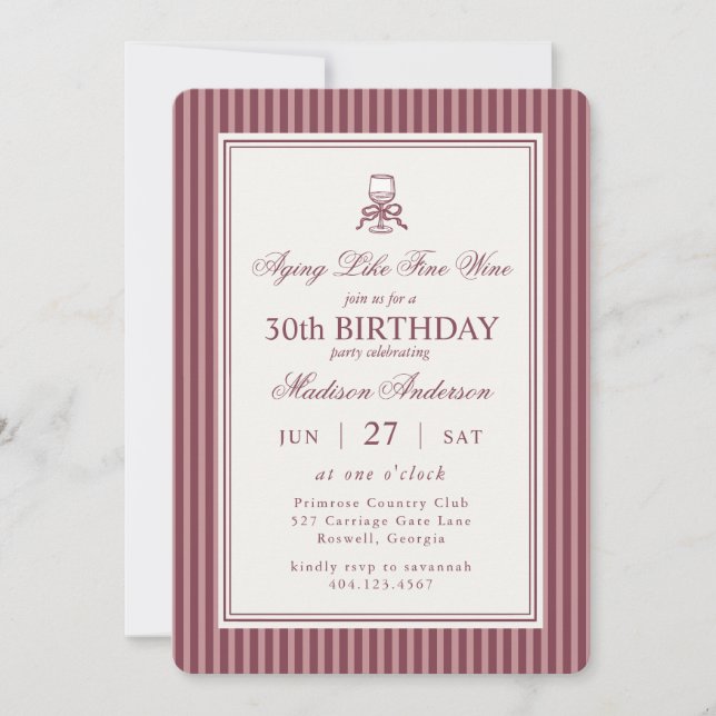 Invitación Wine Vineyard Club Old Money Striped Red Birthday (Anverso)