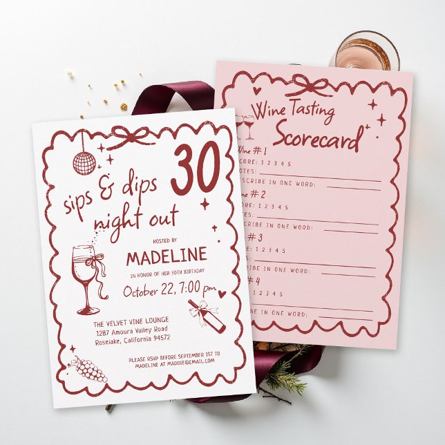 Invitación Winery Night Out Wine Tasting Chic 30th Birthday (winery birthday invitation wine tasting scorecard red burgundy pink napa sonoma country)