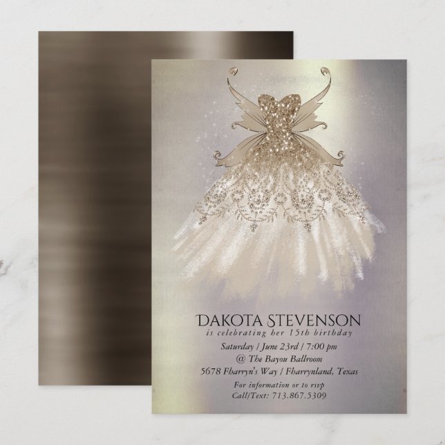 Invitación Wing Taupe Gown | Champagne Elegant Sheen (Anverso / Reverso)