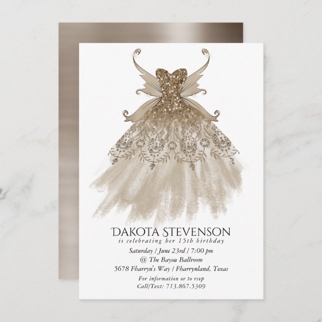 Invitación Wing Taupe Gown | Champagne Elegant Sheen (Anverso / Reverso)