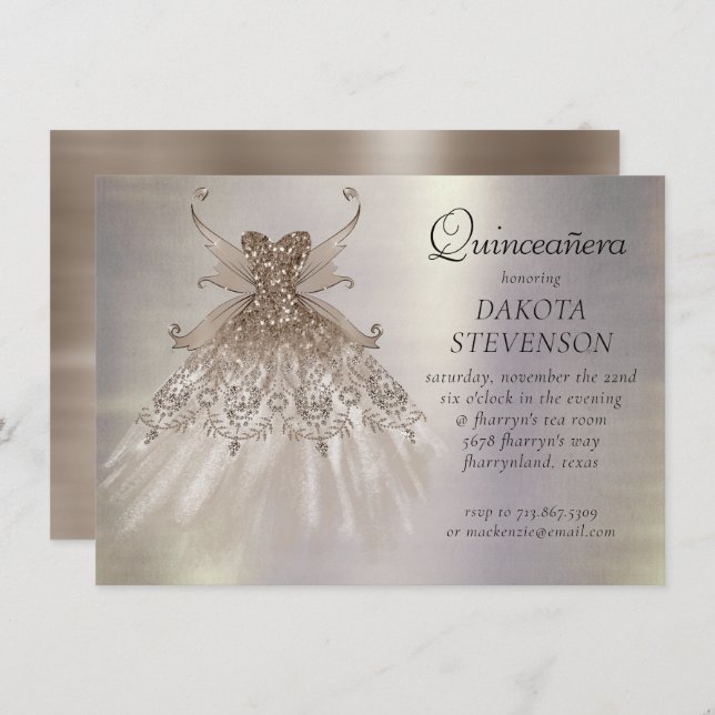 Invitación Wing Taupe Gown | Champagne Elegant Sheen (Anverso / Reverso)