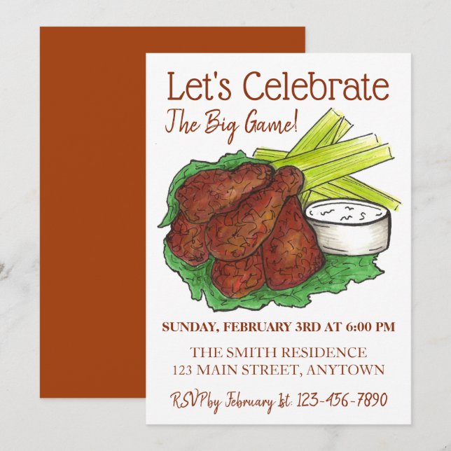 Invitación Wings celebra al Fiesta del portón trasero de fútb (Anverso / Reverso)