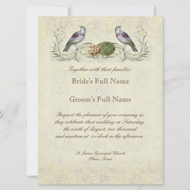 Invitación Wings of Love Invitation - Cream Tan (Anverso)