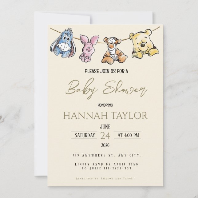 Invitación Winnie-Themed Baby Shower Invitation (Anverso)