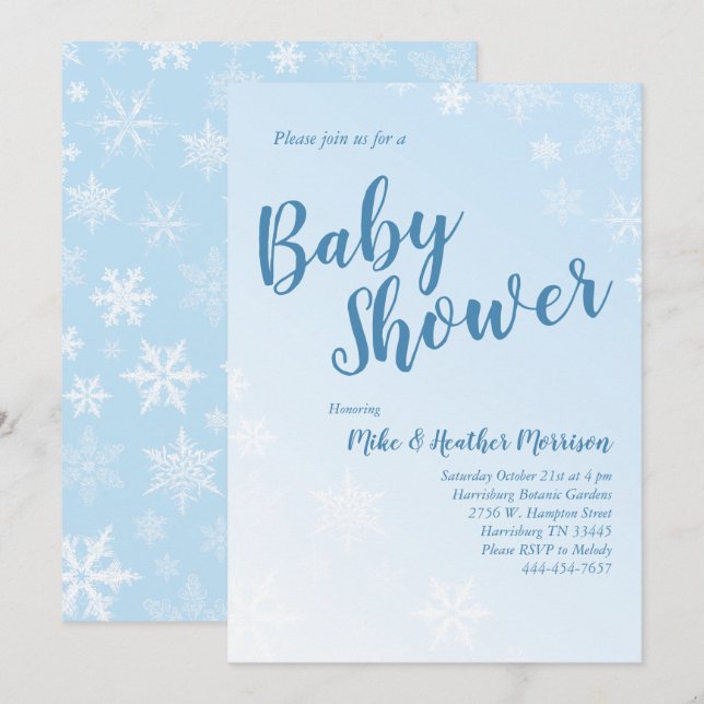 Invitación Winowflake Baby Shower Blue Boy (Anverso / Reverso)