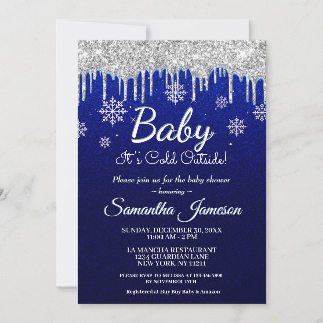 Invitación Winowflake Boy Blue Silver Baby Shower (Anverso)