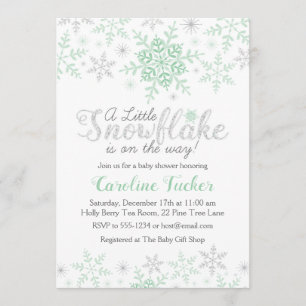 Invitación Winowflakes Baby Shower Mint Green & Silver