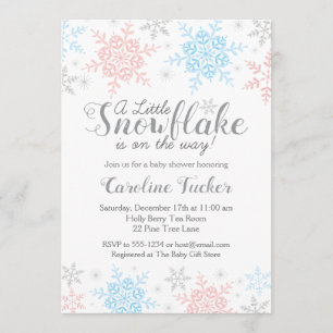 Invitación Winowflakes Baby Shower Pink Blue Silver