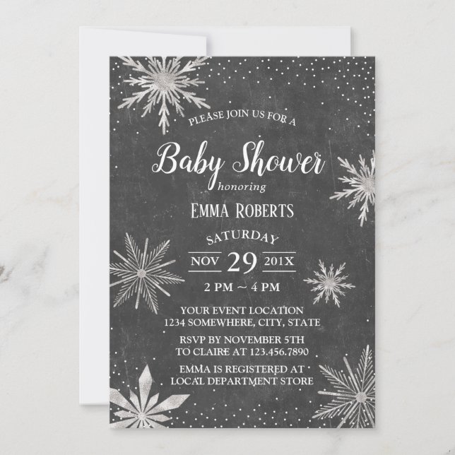 Invitación Winowflakes Elegant Chalkboard Baby Shower (Anverso)