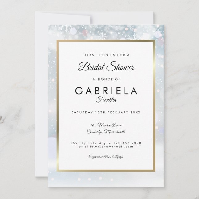 Invitación Winowflakes Elegant Gold Bridal Shower (Anverso)