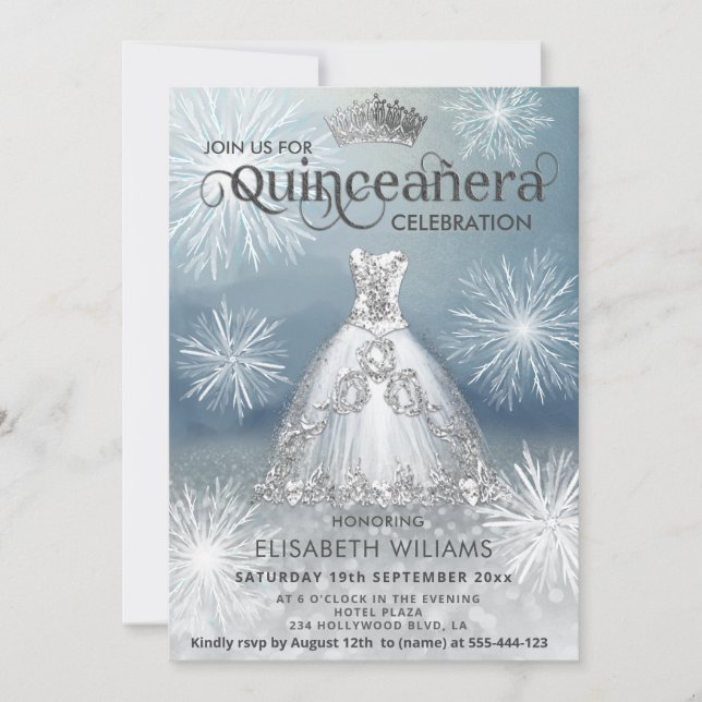 Invitación "Winowflakes tiara Quinceañera (Anverso)