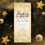 Invitación Winter 50th Birthday Program Gold Wonderland Menú<br><div class="desc">Elegante diseño de "Programa de fiesta de cumpleaños" con copos de nieve de invierno y luces en oro con texto personalizado.</div>