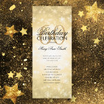 Invitación Winter 60th Birthday Program Gold Wonderland Menú<br><div class="desc">Elegante diseño de "Programa de fiesta de cumpleaños" con copos de nieve de invierno y luces en oro con texto personalizado.</div>