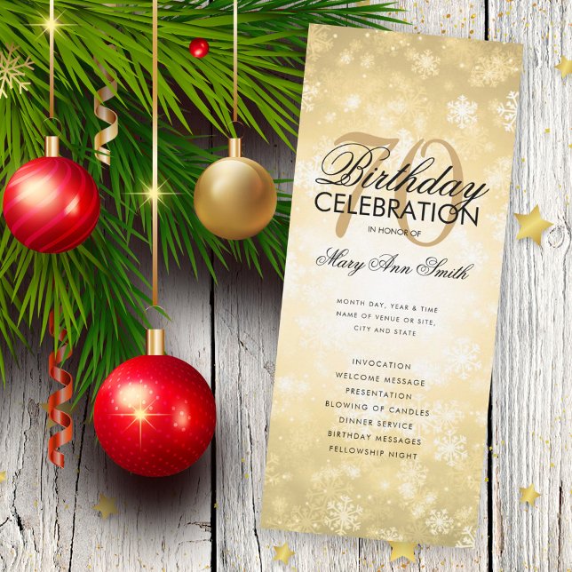 Invitación Winter 70th Birthday Program Gold Wonderland Menú (Subido por el creador)